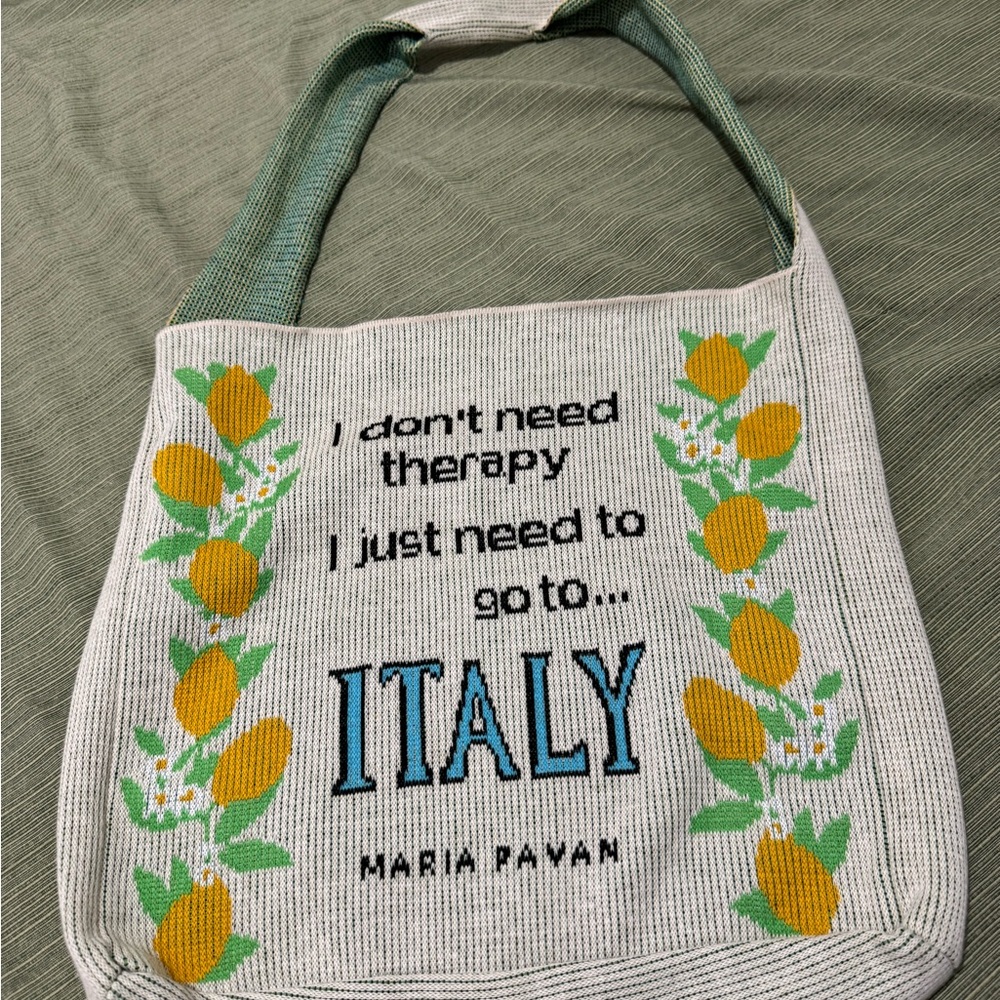 Italy Themed Tote Bag - White and Green - Picture 1 of 4